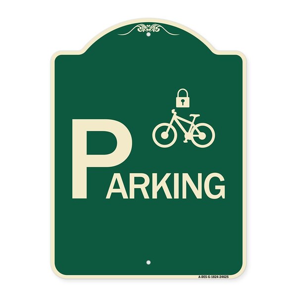 Parking With Cycle and Lock Symbol Heavy-Gauge Aluminum Architectural Sign, 24" x 18", G-1824-24625